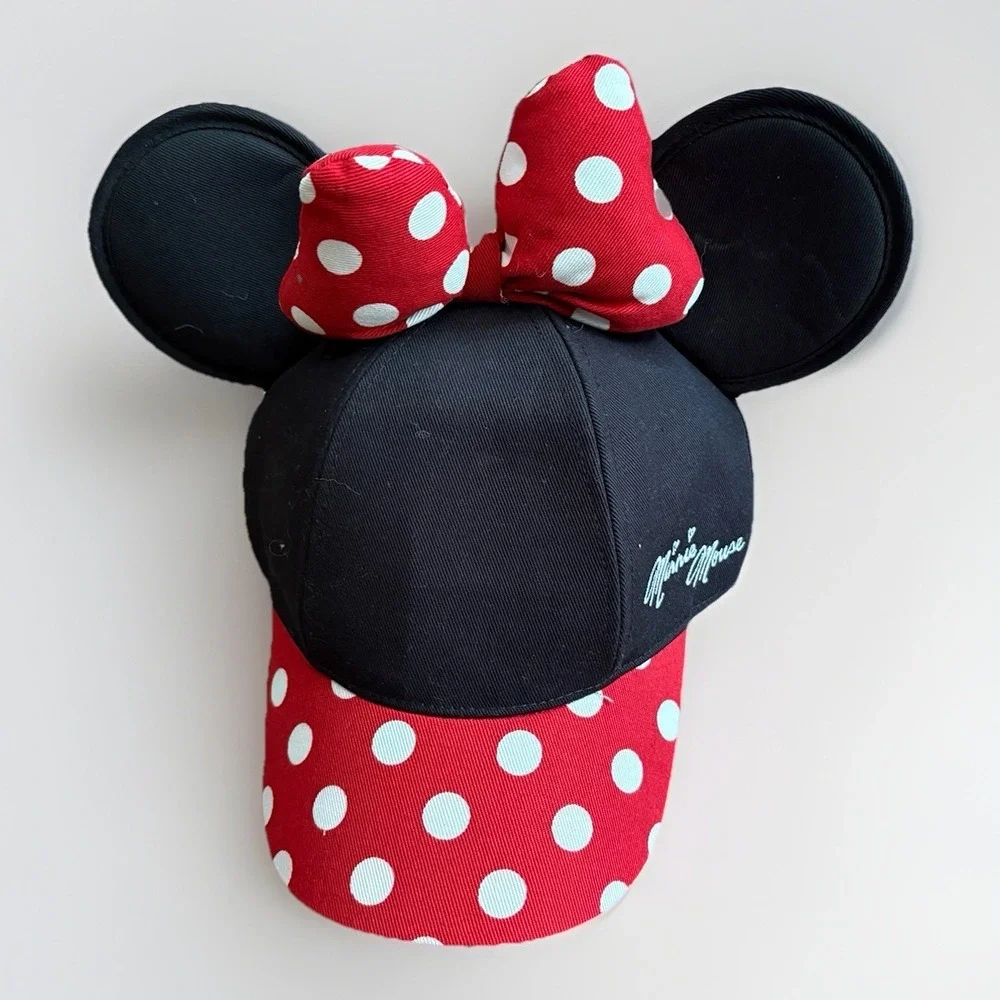 Walt Disney World Minnie Mouse Polka‎ Dot Snapback Hat Ears Red Bow Children's